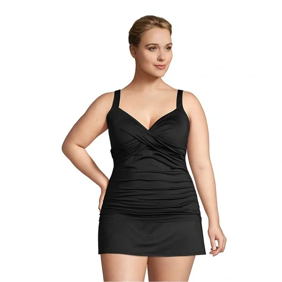 EUC Land’s End Underwire Tankini Swimsuit Top V-neck Wrap Front 18 DDD Black - Picture 3 of 10